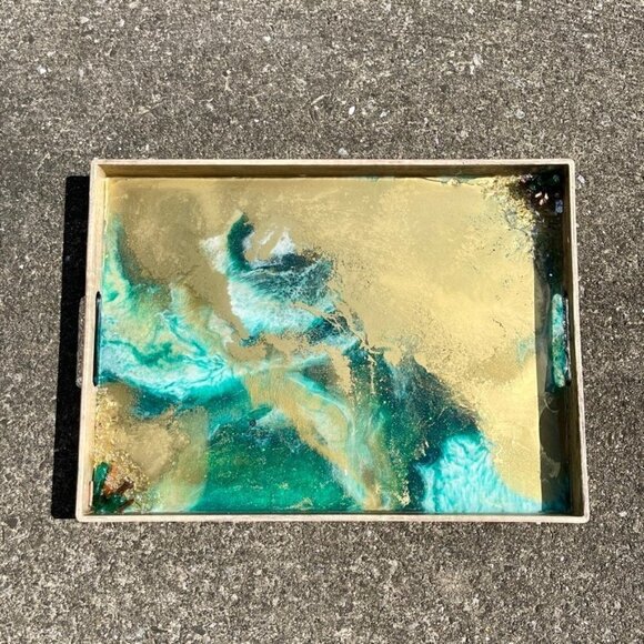 Geode Inspired Resin Glitter Serving Tray | Decorative Platter | Glam Home Decor - Picture 2 of 10